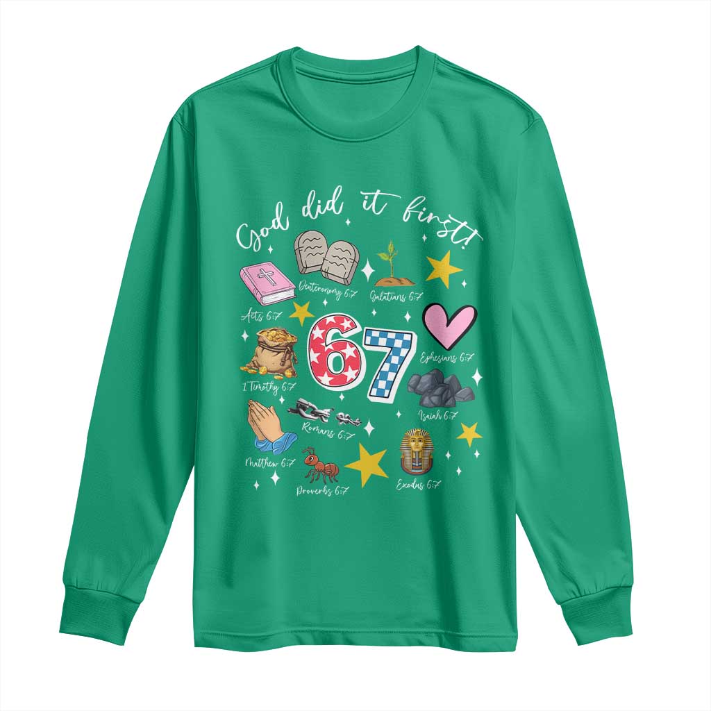 Funny 67 Christian Long Sleeve Shirt God Did It First Six Seven Meme Bible Verses - Wonder Print Shop