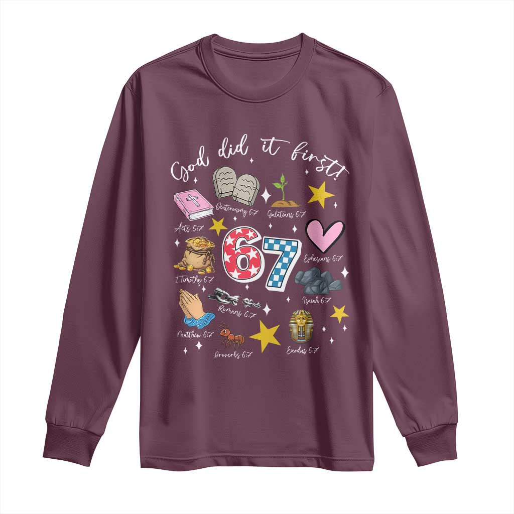 Funny 67 Christian Long Sleeve Shirt God Did It First Six Seven Meme Bible Verses - Wonder Print Shop