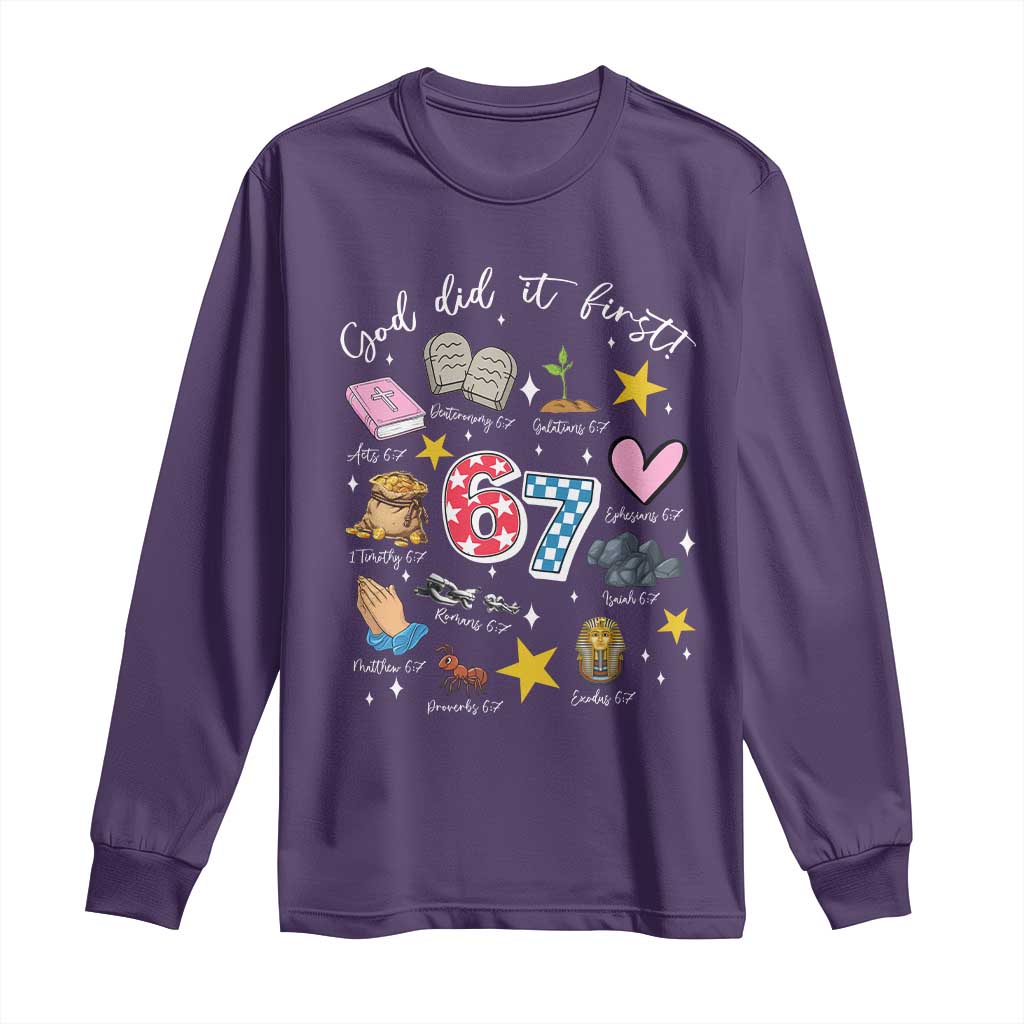 Funny 67 Christian Long Sleeve Shirt God Did It First Six Seven Meme Bible Verses - Wonder Print Shop