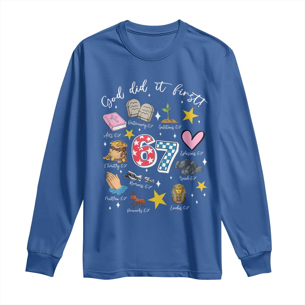 Funny 67 Christian Long Sleeve Shirt God Did It First Six Seven Meme Bible Verses - Wonder Print Shop