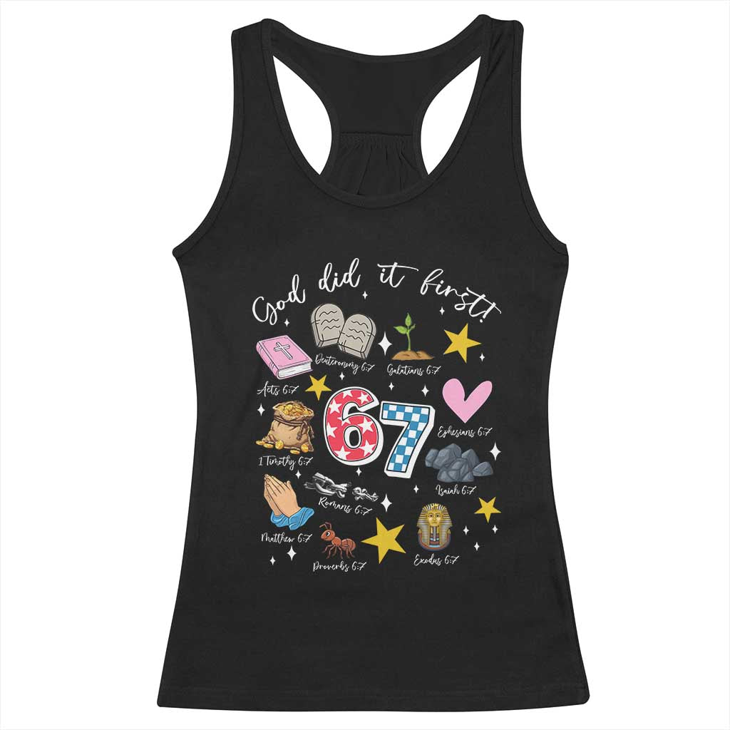 Funny 67 Christian Racerback Tank Top God Did It First Six Seven Meme Bible Verses - Wonder Print Shop