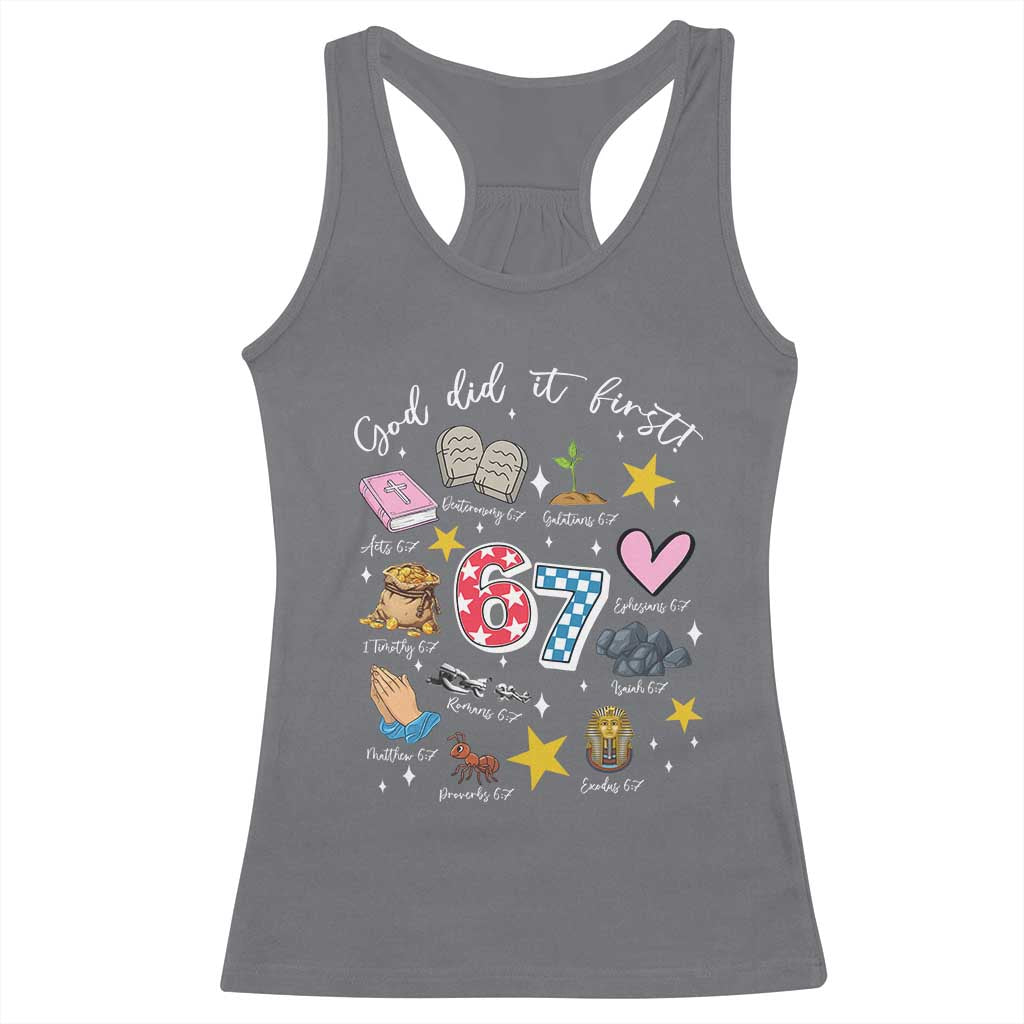 Funny 67 Christian Racerback Tank Top God Did It First Six Seven Meme Bible Verses - Wonder Print Shop