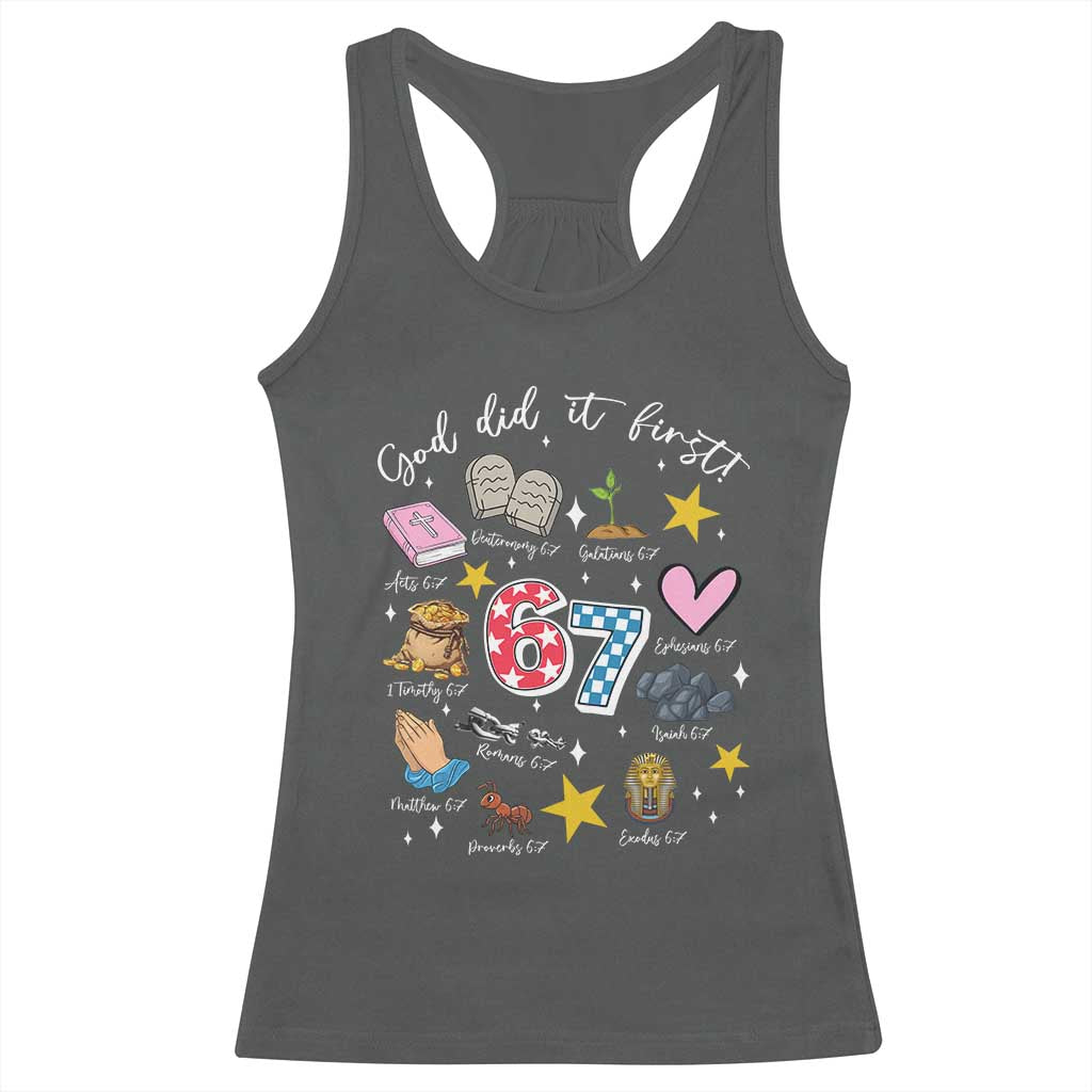 Funny 67 Christian Racerback Tank Top God Did It First Six Seven Meme Bible Verses - Wonder Print Shop