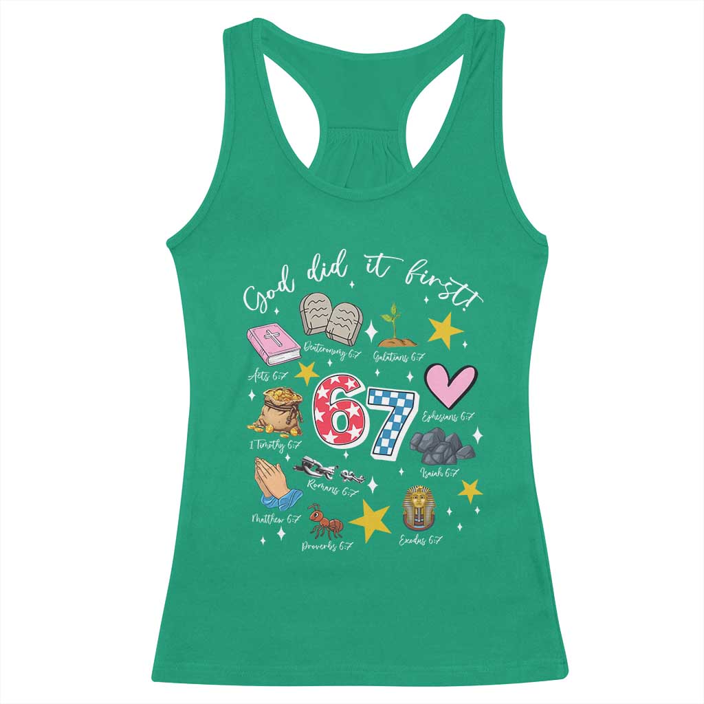 Funny 67 Christian Racerback Tank Top God Did It First Six Seven Meme Bible Verses - Wonder Print Shop