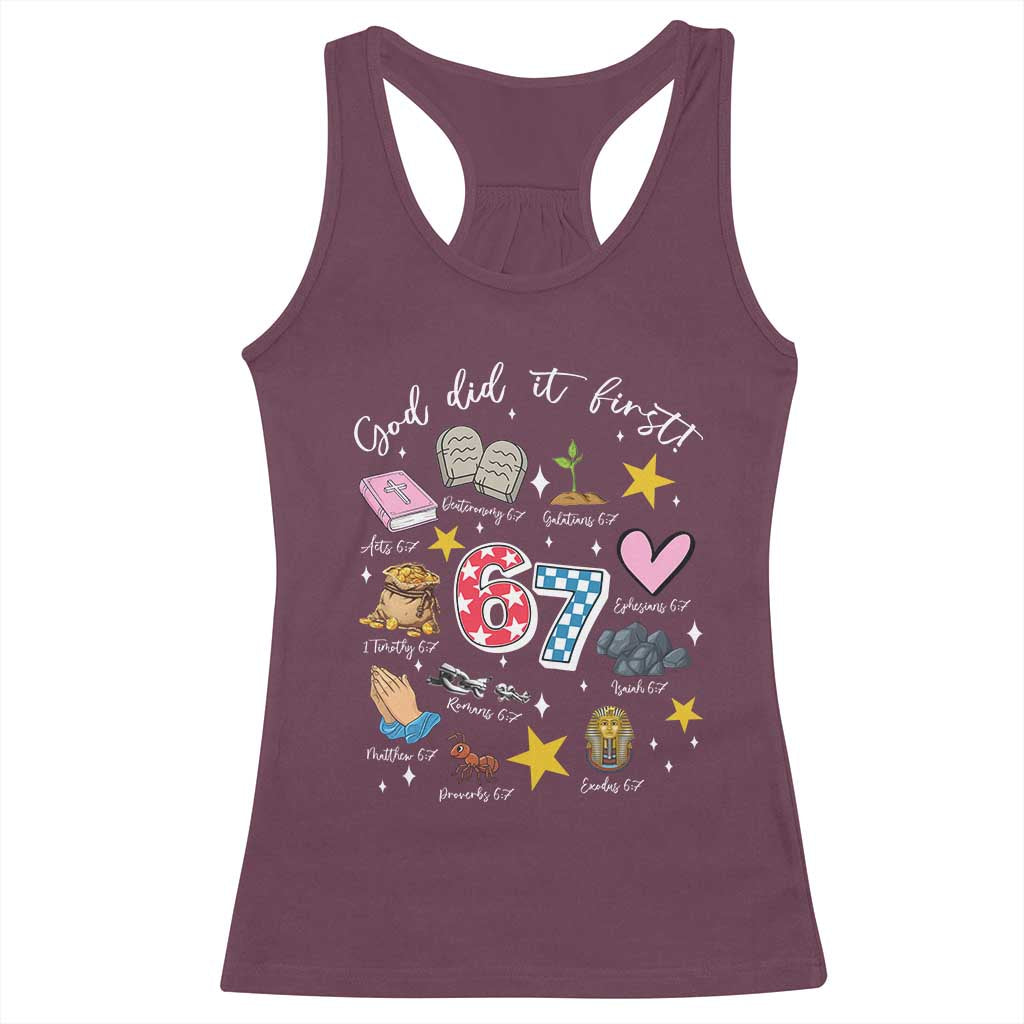 Funny 67 Christian Racerback Tank Top God Did It First Six Seven Meme Bible Verses - Wonder Print Shop