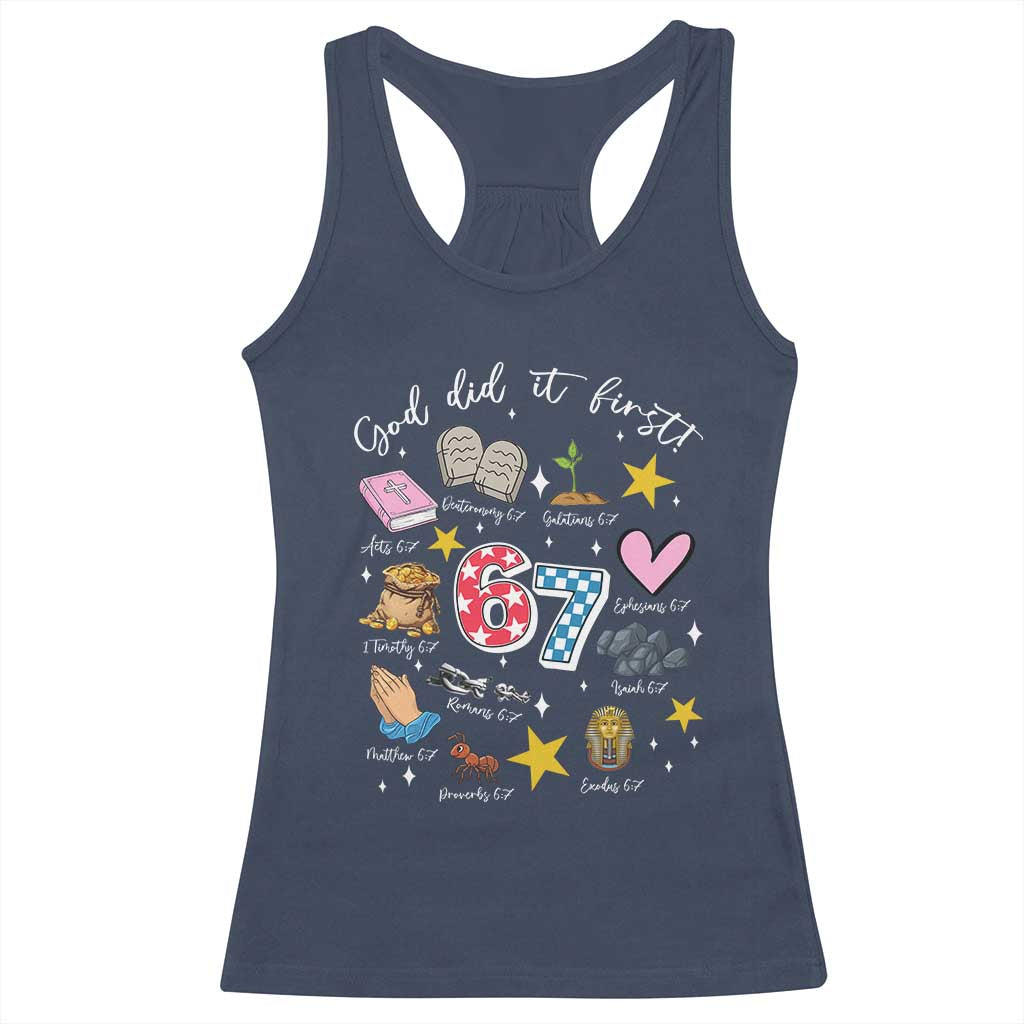 Funny 67 Christian Racerback Tank Top God Did It First Six Seven Meme Bible Verses - Wonder Print Shop
