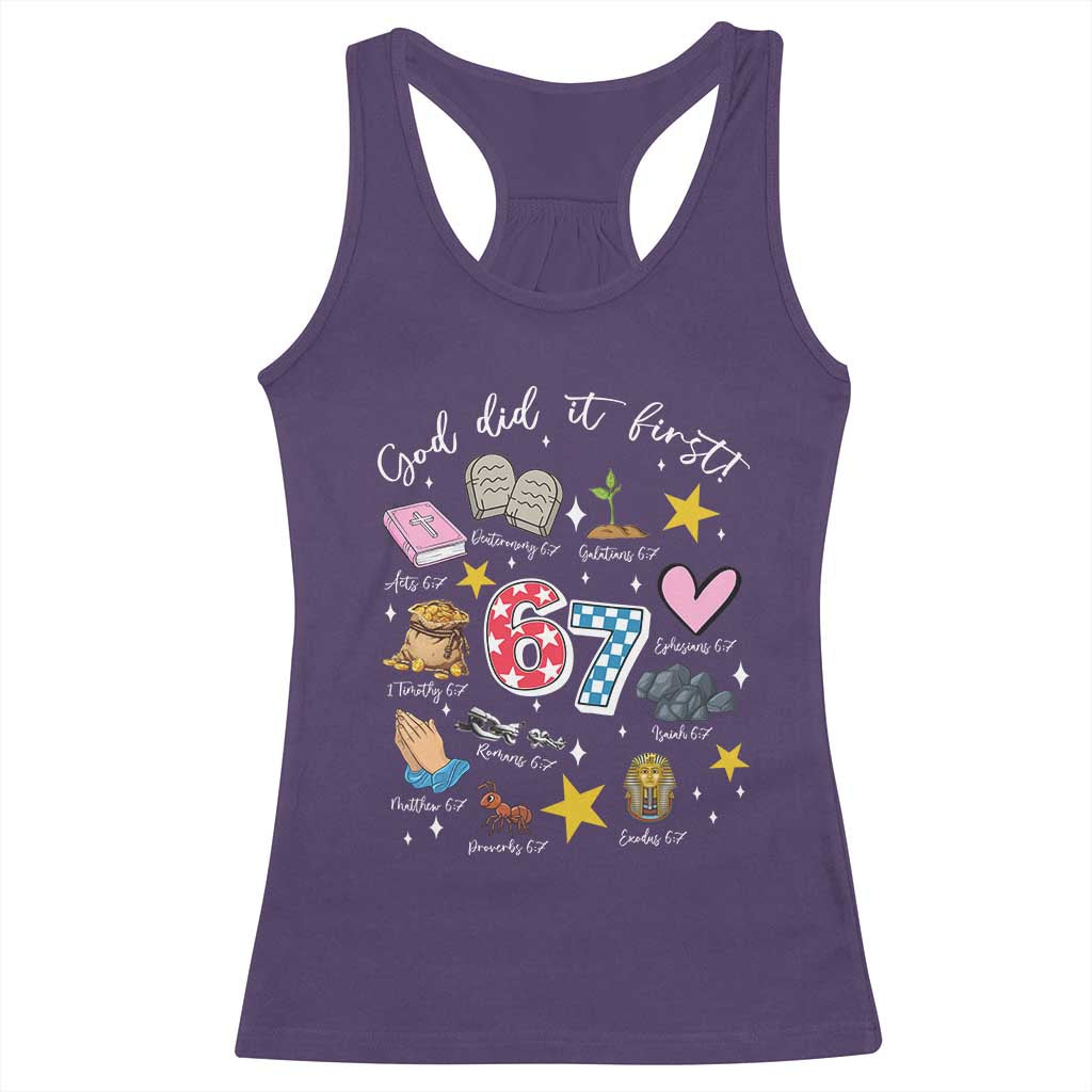 Funny 67 Christian Racerback Tank Top God Did It First Six Seven Meme Bible Verses - Wonder Print Shop