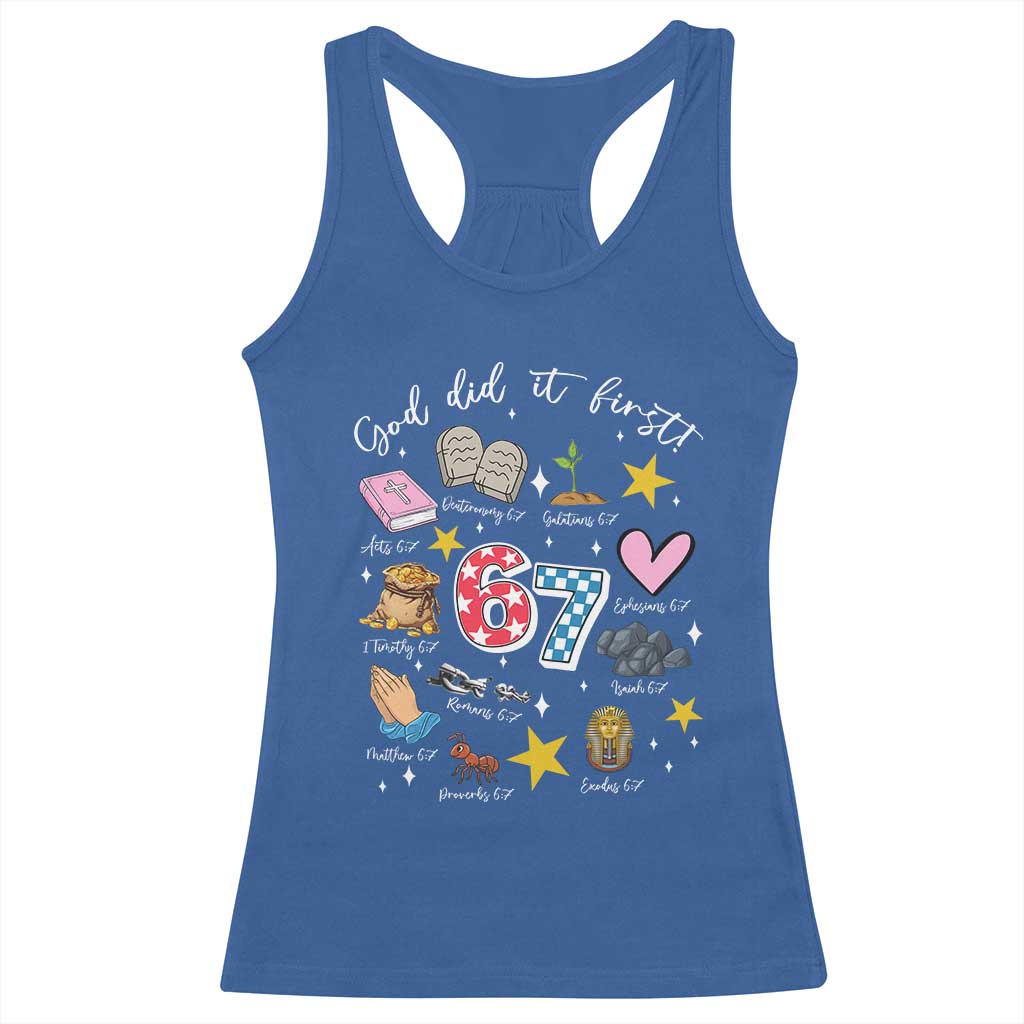 Funny 67 Christian Racerback Tank Top God Did It First Six Seven Meme Bible Verses - Wonder Print Shop
