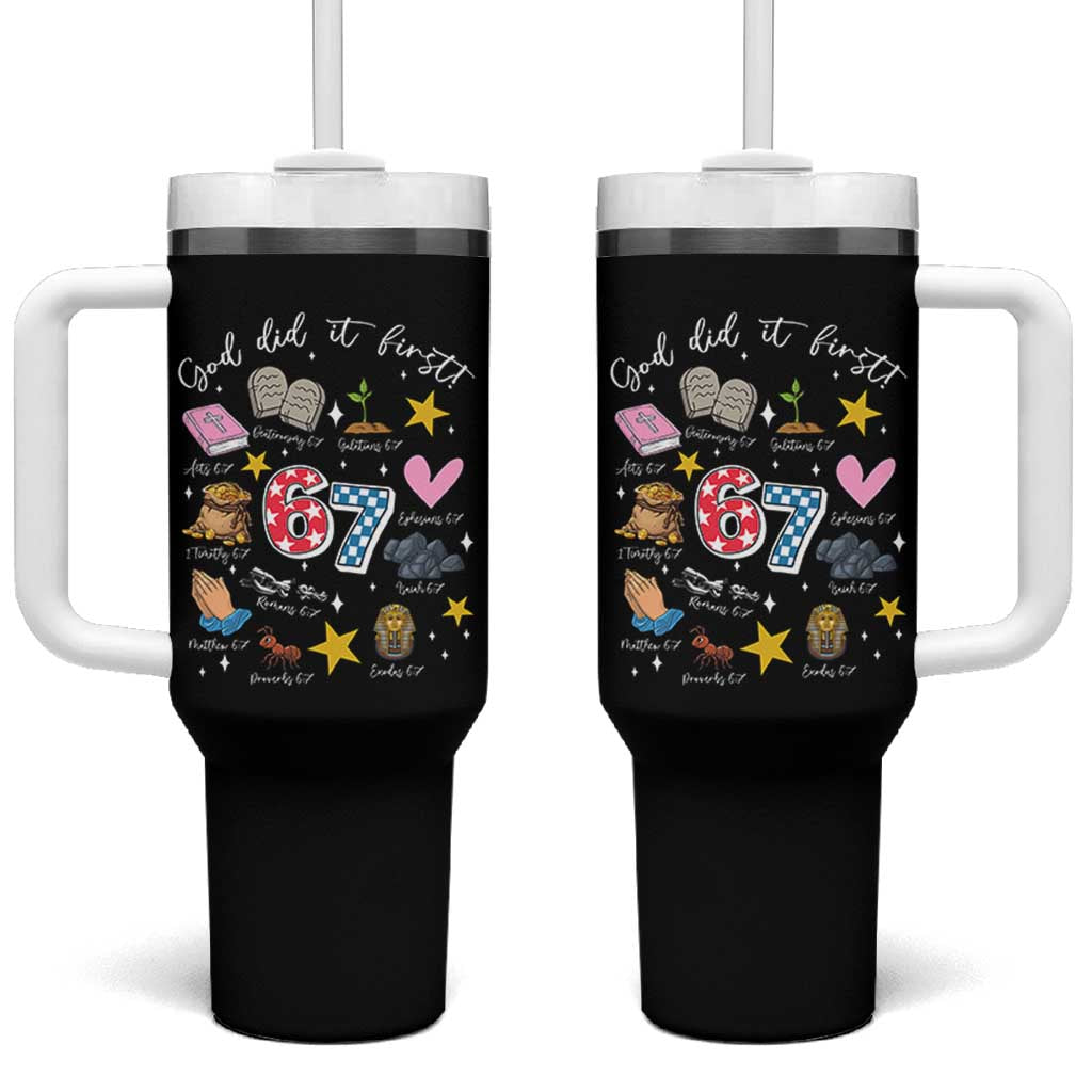 Funny 67 Christian Tumbler With Handle God Did It First Six Seven Meme Bible Verses - Wonder Print Shop