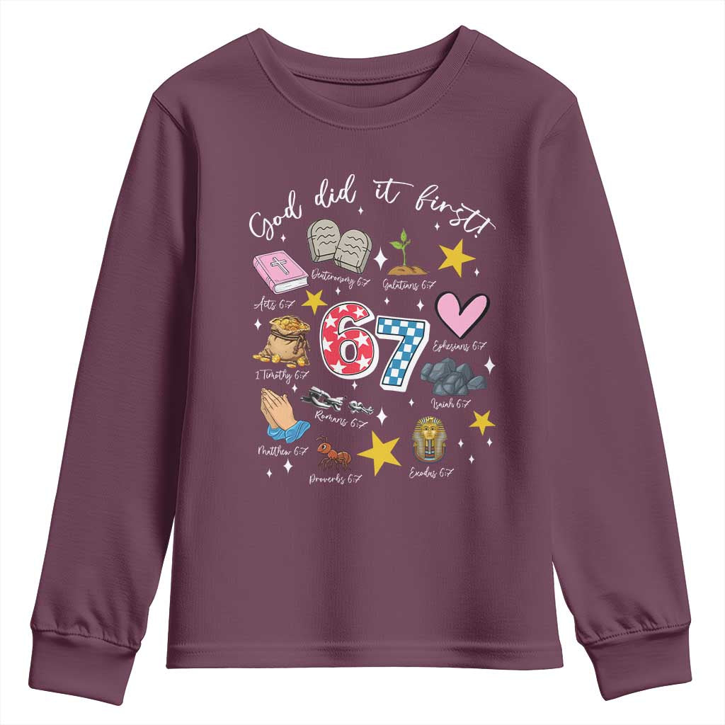 Funny 67 Christian Youth Sweatshirt God Did It First Six Seven Meme Bible Verses - Wonder Print Shop