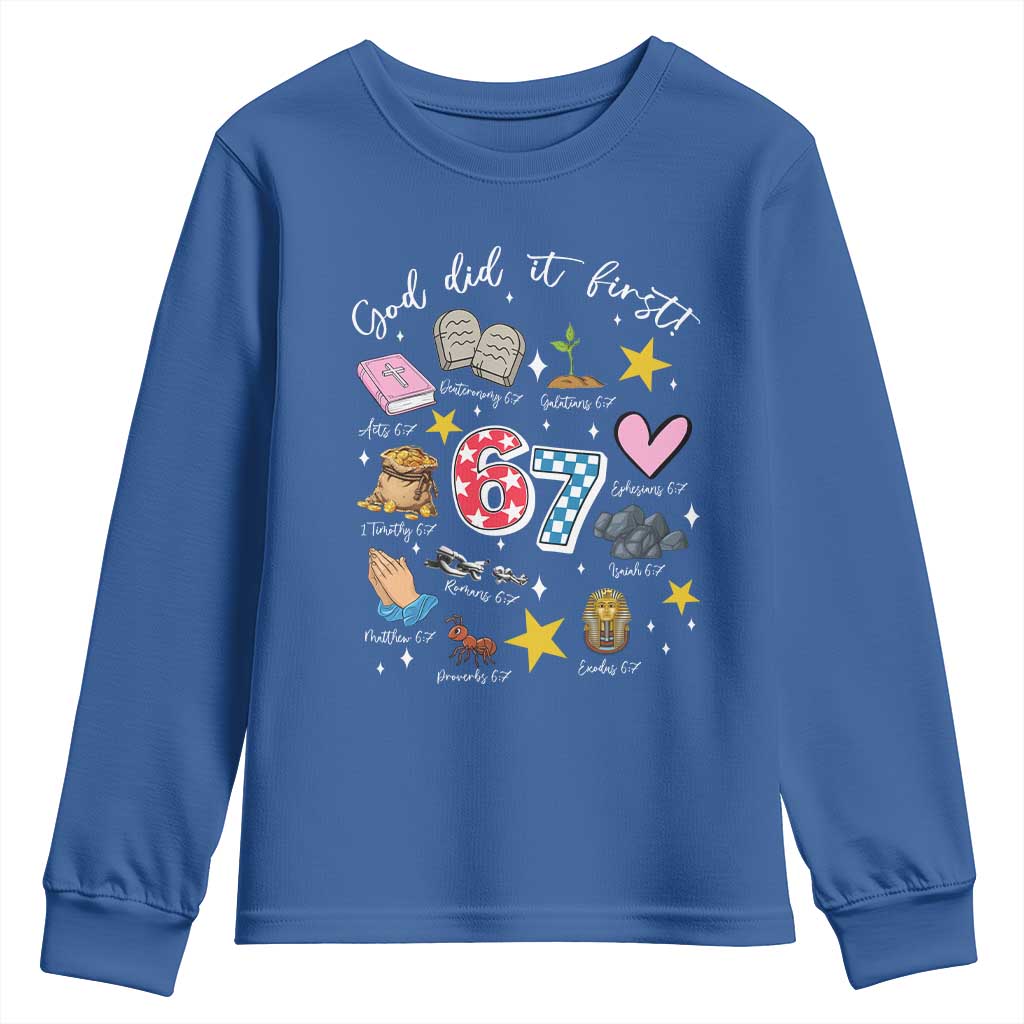 Funny 67 Christian Youth Sweatshirt God Did It First Six Seven Meme Bible Verses - Wonder Print Shop