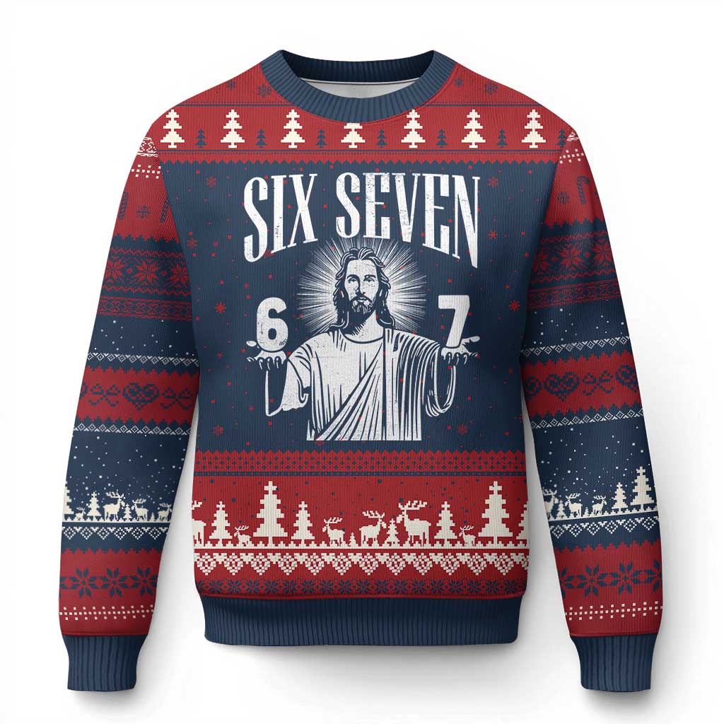 Funny Jesus 67 Ugly Christmas Sweater God Six Seven Meme Religious Christian - Wonder Print Shop