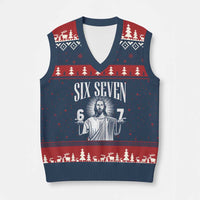 Funny Jesus 67 V-Neck Knit Sweater Vest God Six Seven Meme Religious Christian - Wonder Print Shop