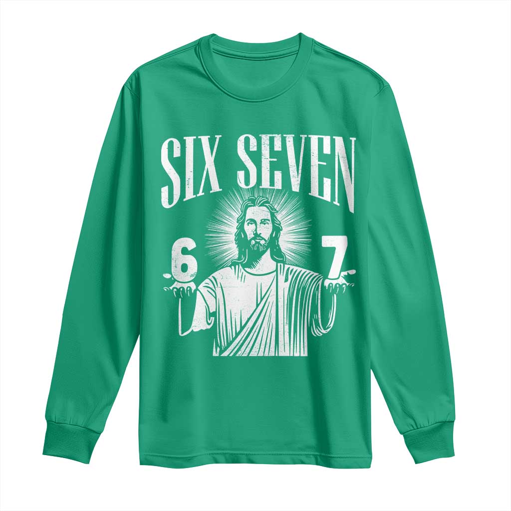 Funny Jesus 67 Long Sleeve Shirt God Six Seven Meme Religious Christian - Wonder Print Shop