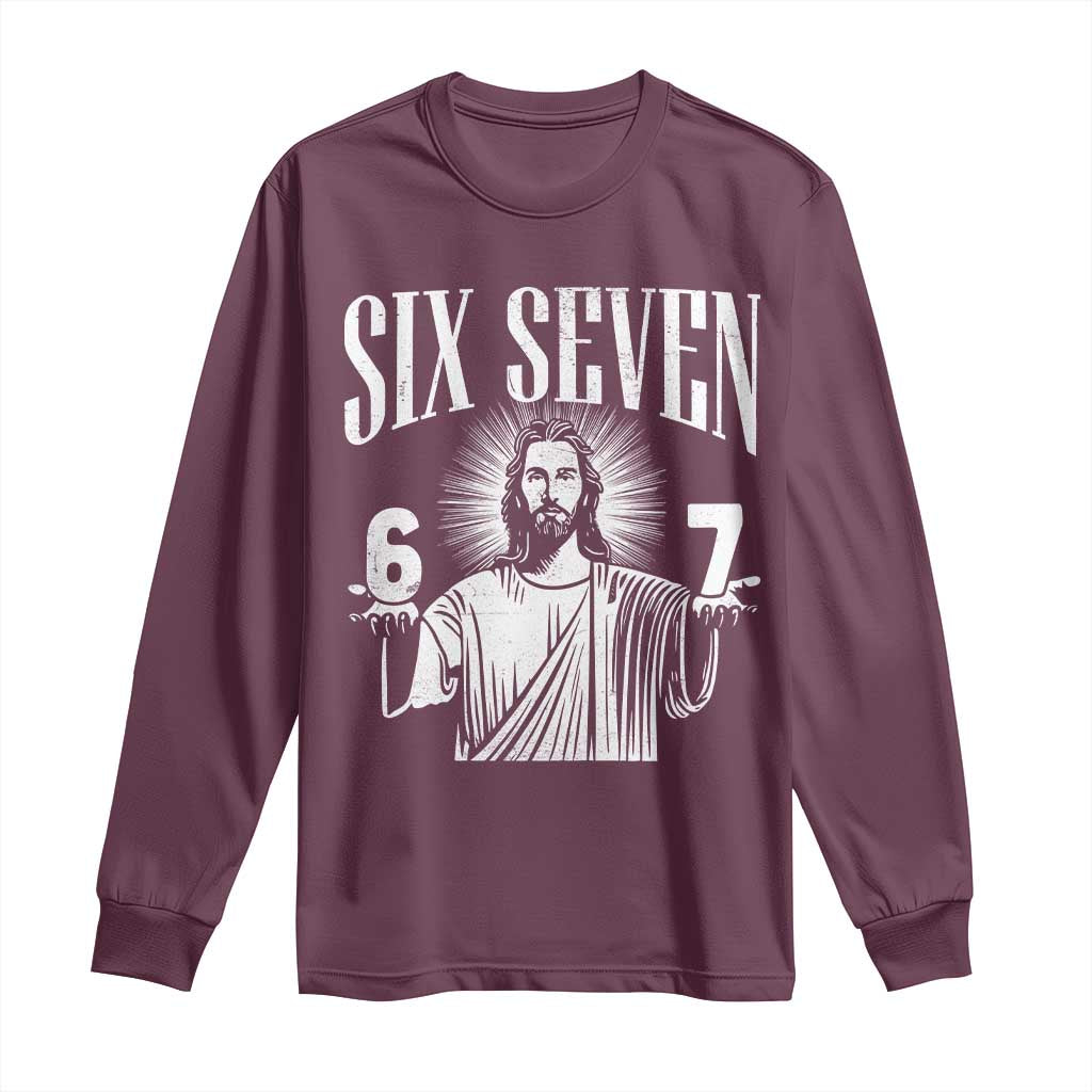 Funny Jesus 67 Long Sleeve Shirt God Six Seven Meme Religious Christian - Wonder Print Shop