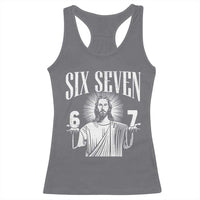 Funny Jesus 67 Racerback Tank Top God Six Seven Meme Religious Christian - Wonder Print Shop