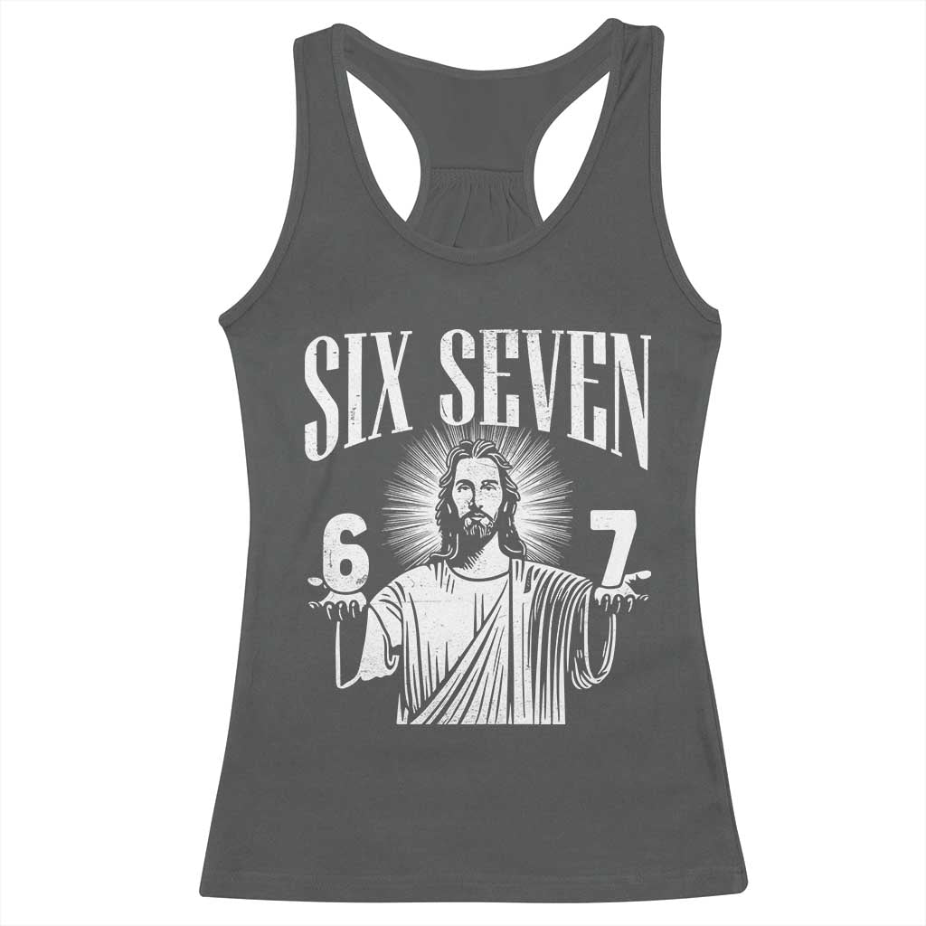 Funny Jesus 67 Racerback Tank Top God Six Seven Meme Religious Christian - Wonder Print Shop