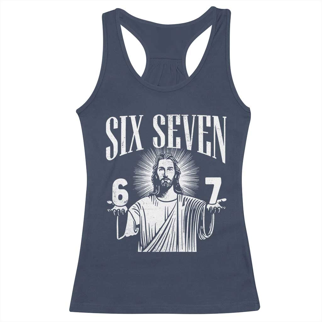 Funny Jesus 67 Racerback Tank Top God Six Seven Meme Religious Christian - Wonder Print Shop