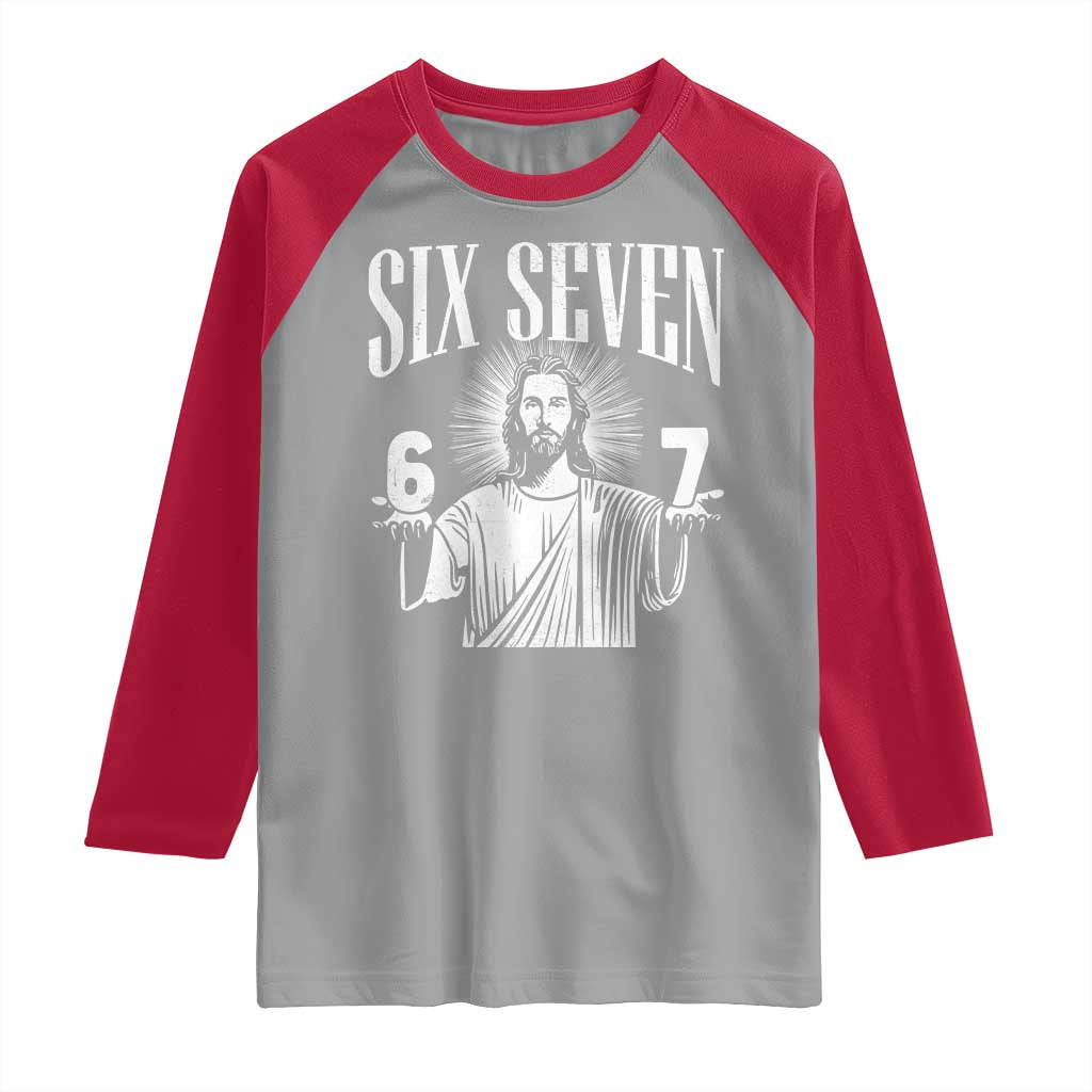 Funny Jesus 67 Raglan Shirt God Six Seven Meme Religious Christian - Wonder Print Shop
