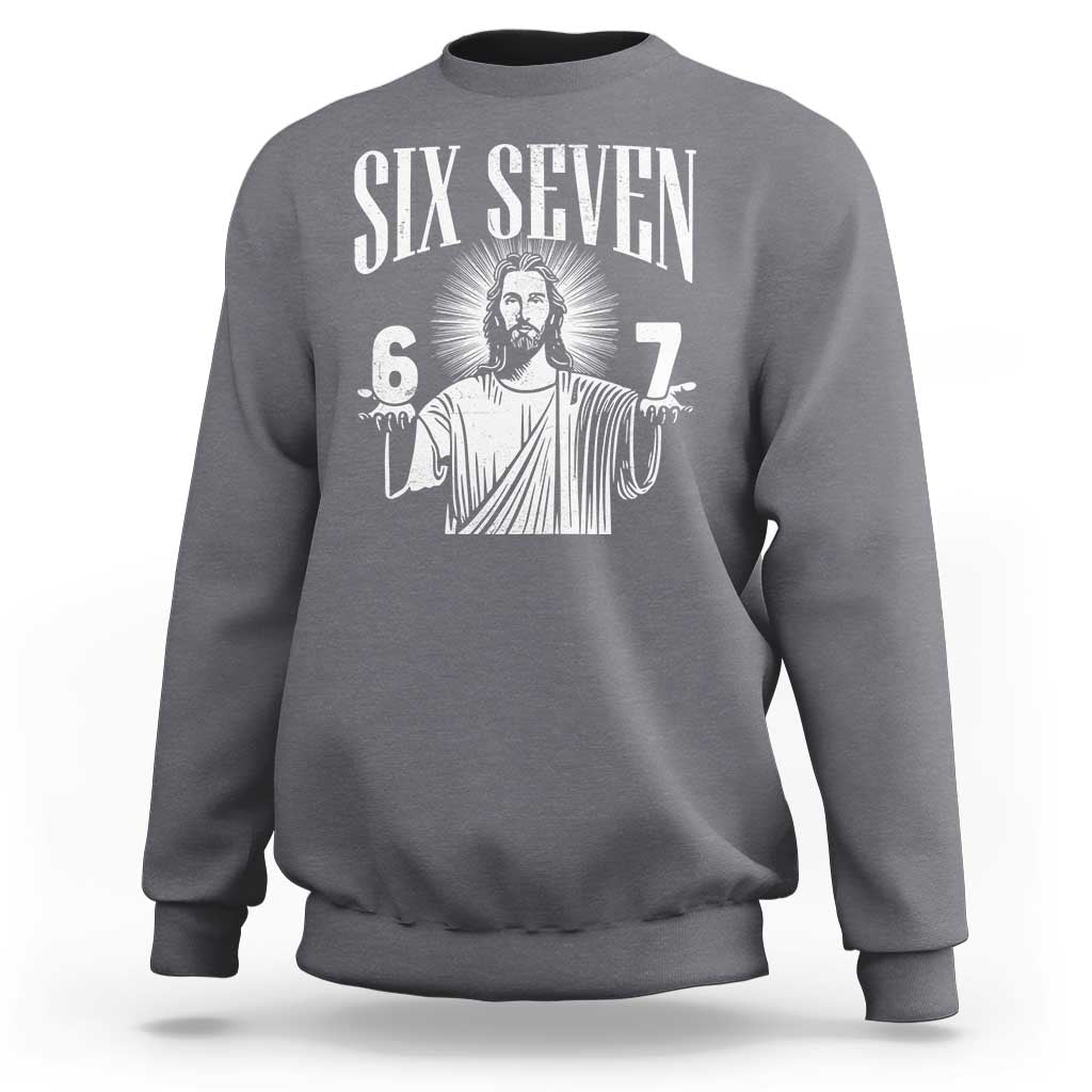 Funny Jesus 67 Sweatshirt God Six Seven Meme Religious Christian - Wonder Print Shop