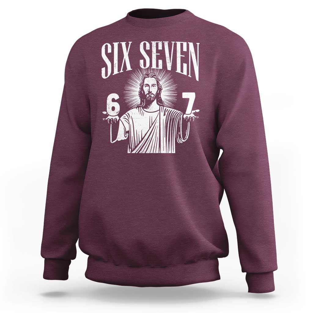 Funny Jesus 67 Sweatshirt God Six Seven Meme Religious Christian - Wonder Print Shop