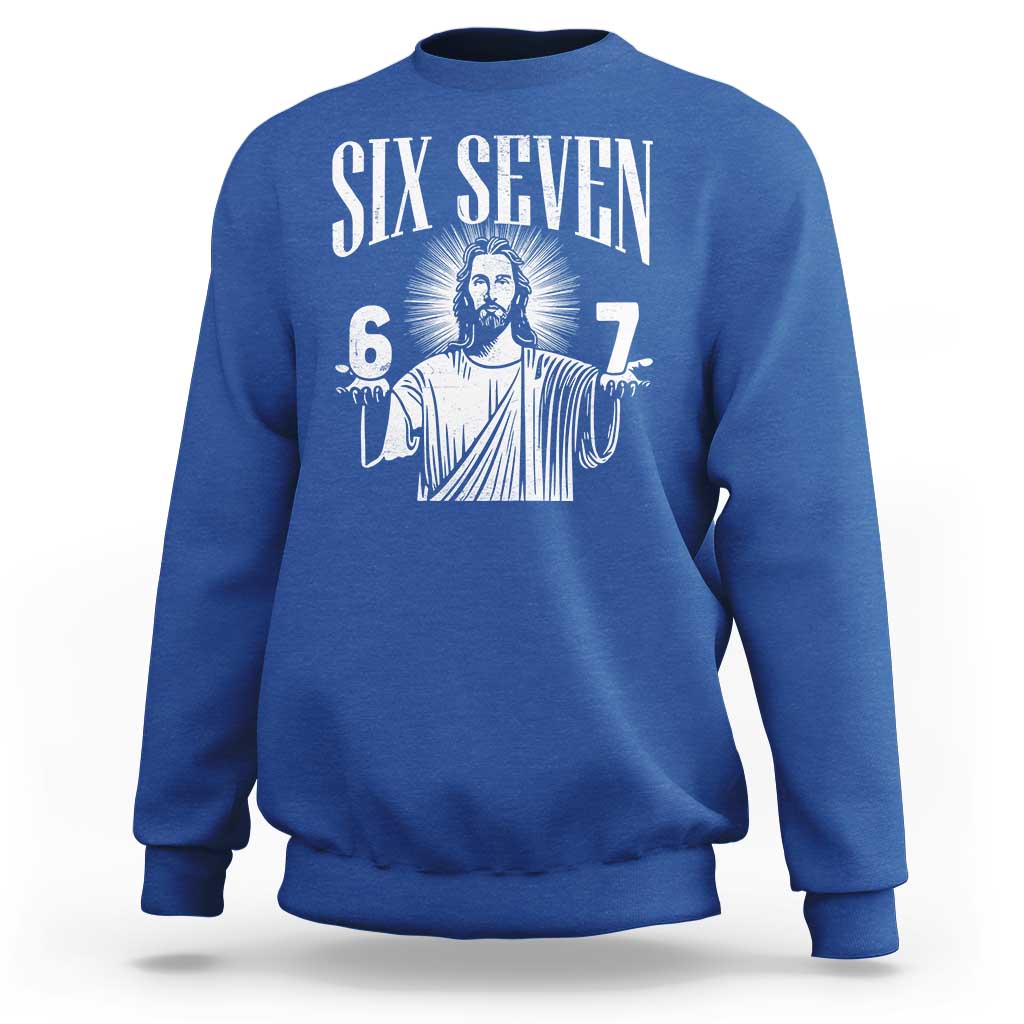 Funny Jesus 67 Sweatshirt God Six Seven Meme Religious Christian - Wonder Print Shop