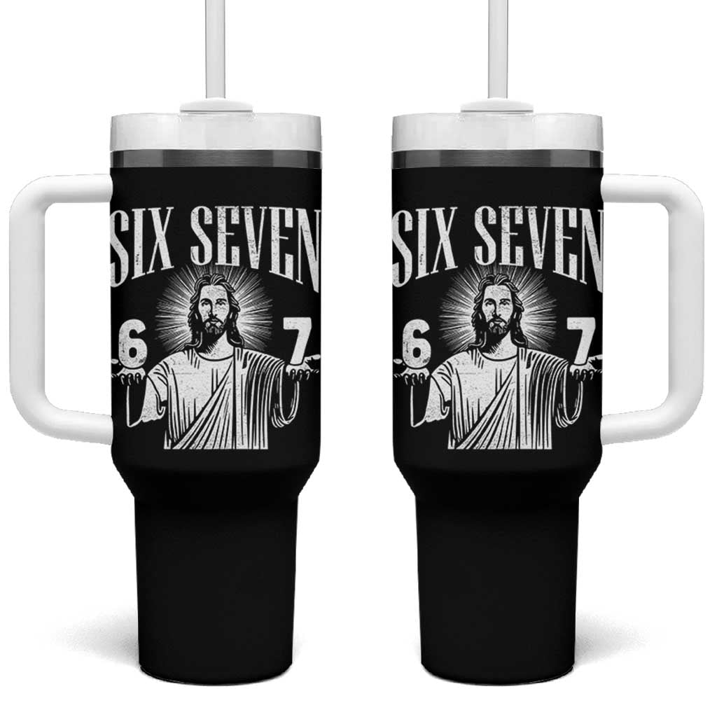 Funny Jesus 67 Tumbler With Handle God Six Seven Meme Religious Christian - Wonder Print Shop
