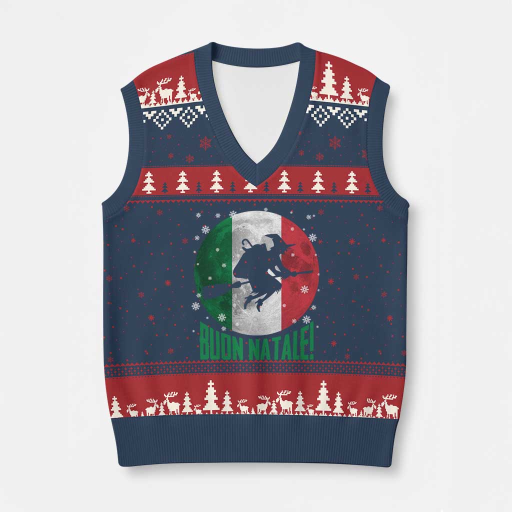 Buon Natale Italian Xmas V-Neck Knit Sweater Vest La Befana Italian Folklore Witch - Wonder Print Shop