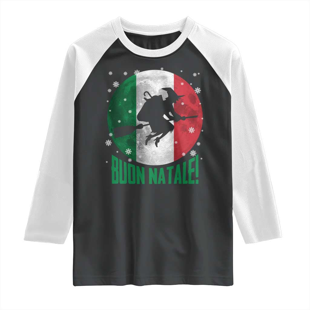 Buon Natale Italian Christmas Raglan Shirt La Befana Italian Folklore Witch - Wonder Print Shop