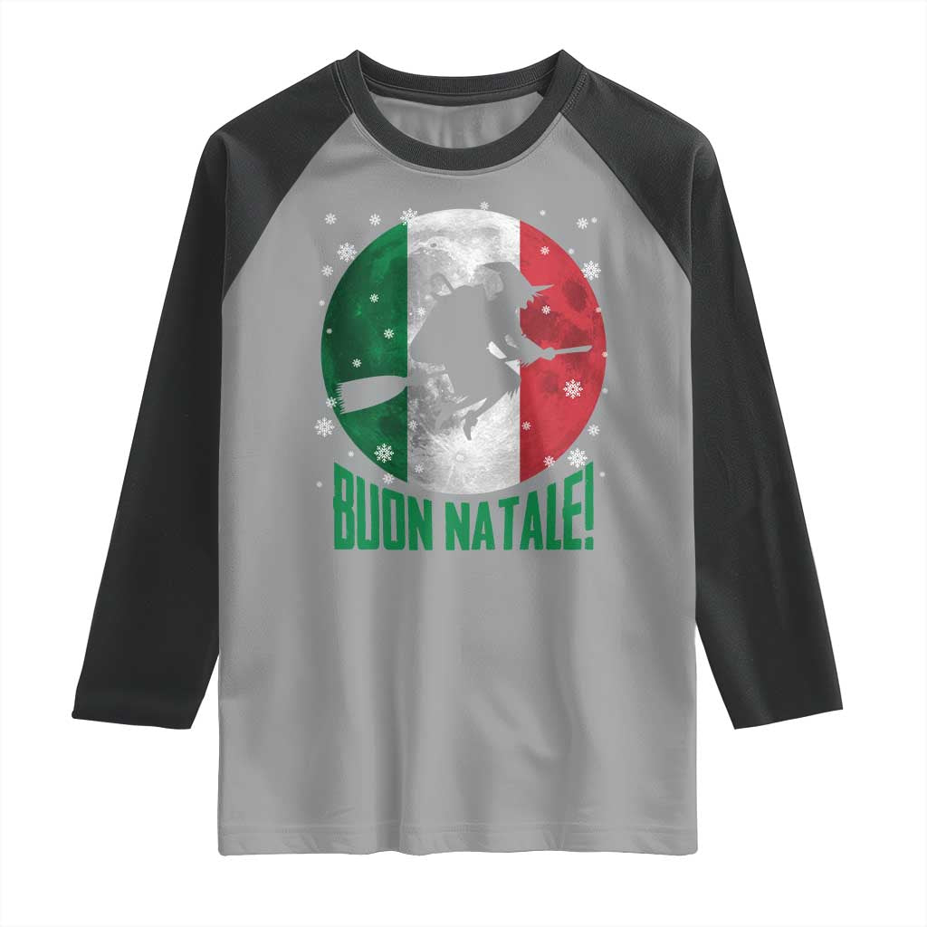 Buon Natale Italian Christmas Raglan Shirt La Befana Italian Folklore Witch - Wonder Print Shop