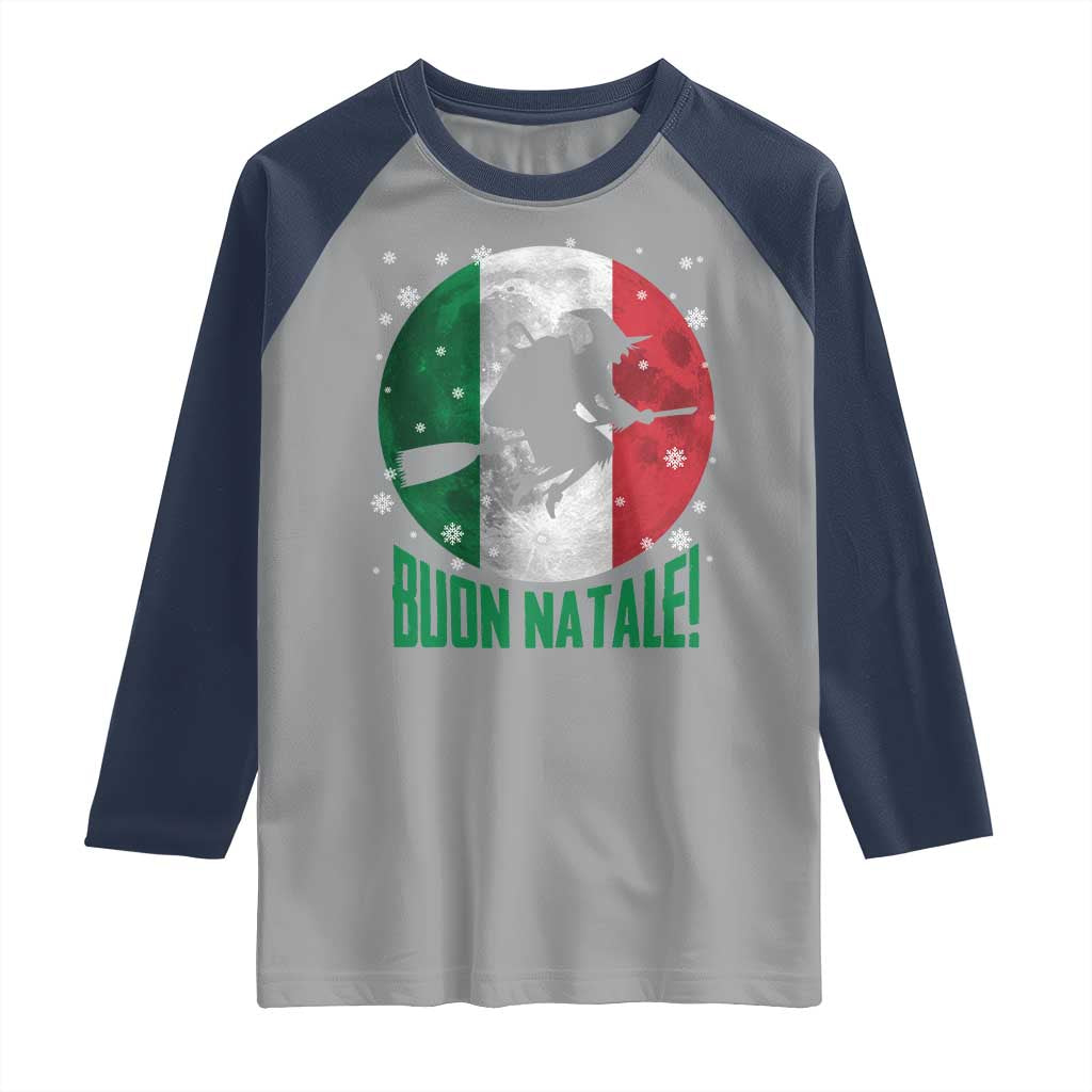 Buon Natale Italian Christmas Raglan Shirt La Befana Italian Folklore Witch - Wonder Print Shop