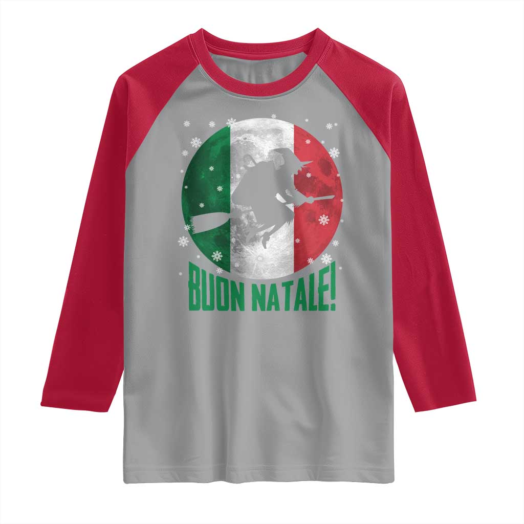 Buon Natale Italian Christmas Raglan Shirt La Befana Italian Folklore Witch - Wonder Print Shop