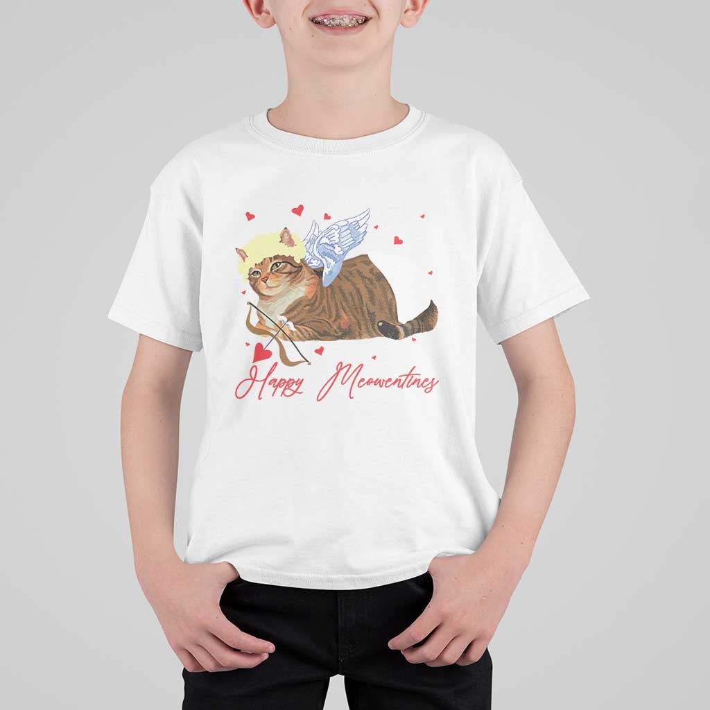Funny Valentine's Day Cupid Cat T Shirt For Kid Happy Meowentines