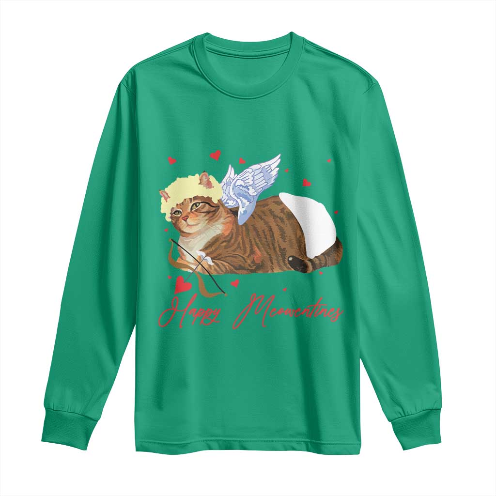 Funny Valentine's Day Cupid Cat Long Sleeve Shirt Happy Meowentines