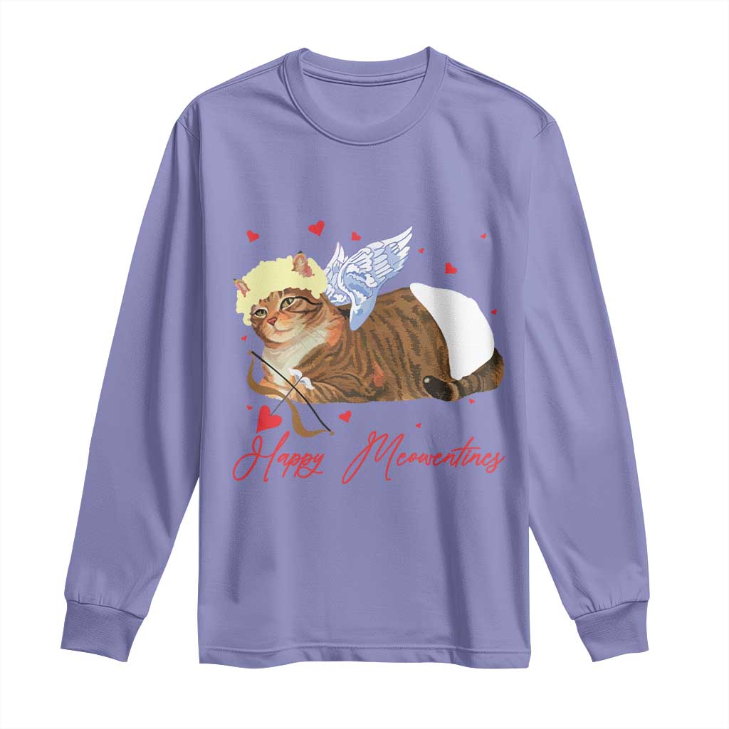 Funny Valentine's Day Cupid Cat Long Sleeve Shirt Happy Meowentines