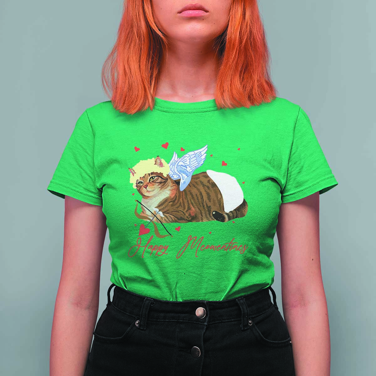Funny Valentine's Day Cupid Cat T Shirt For Women Happy Meowentines