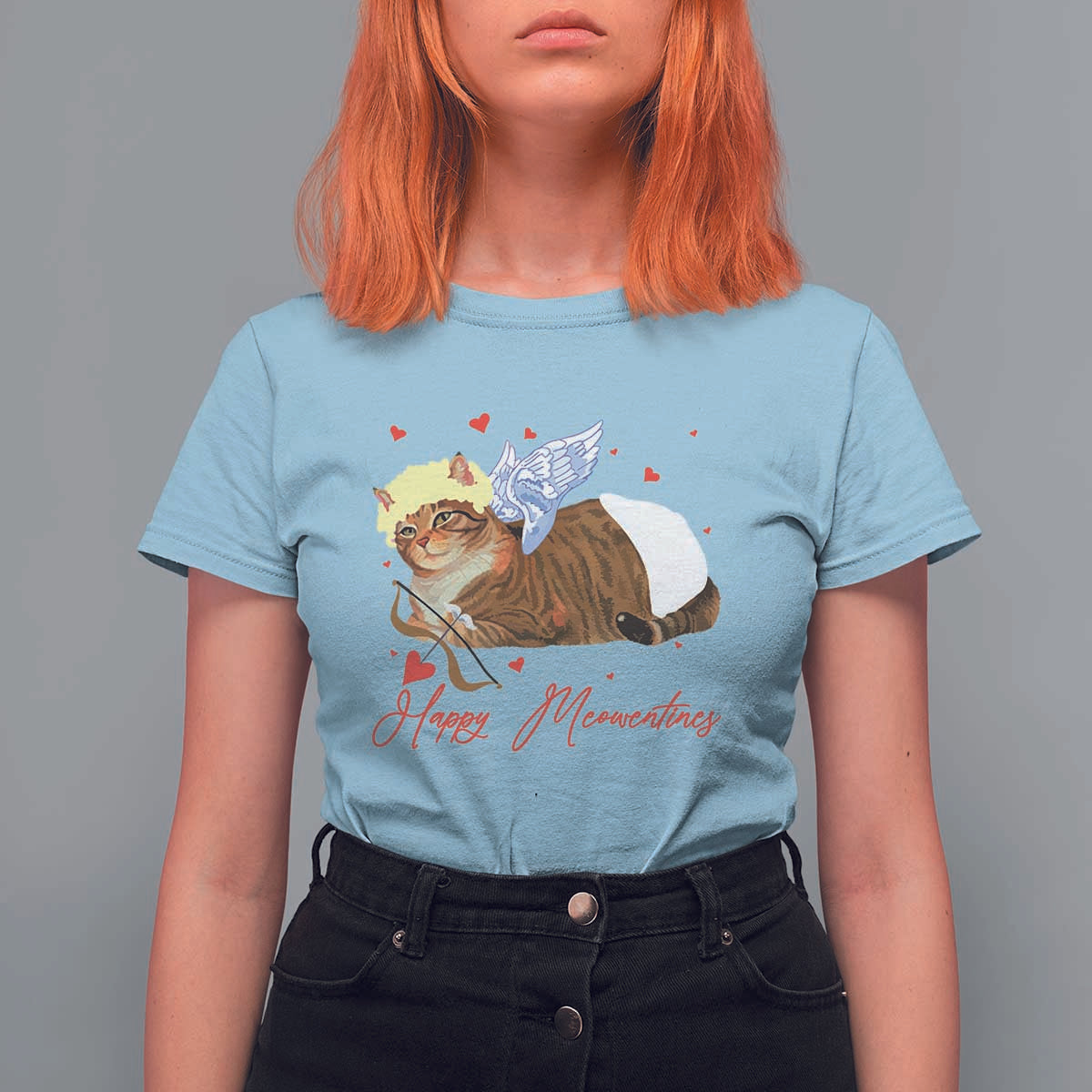 Funny Valentine's Day Cupid Cat T Shirt For Women Happy Meowentines