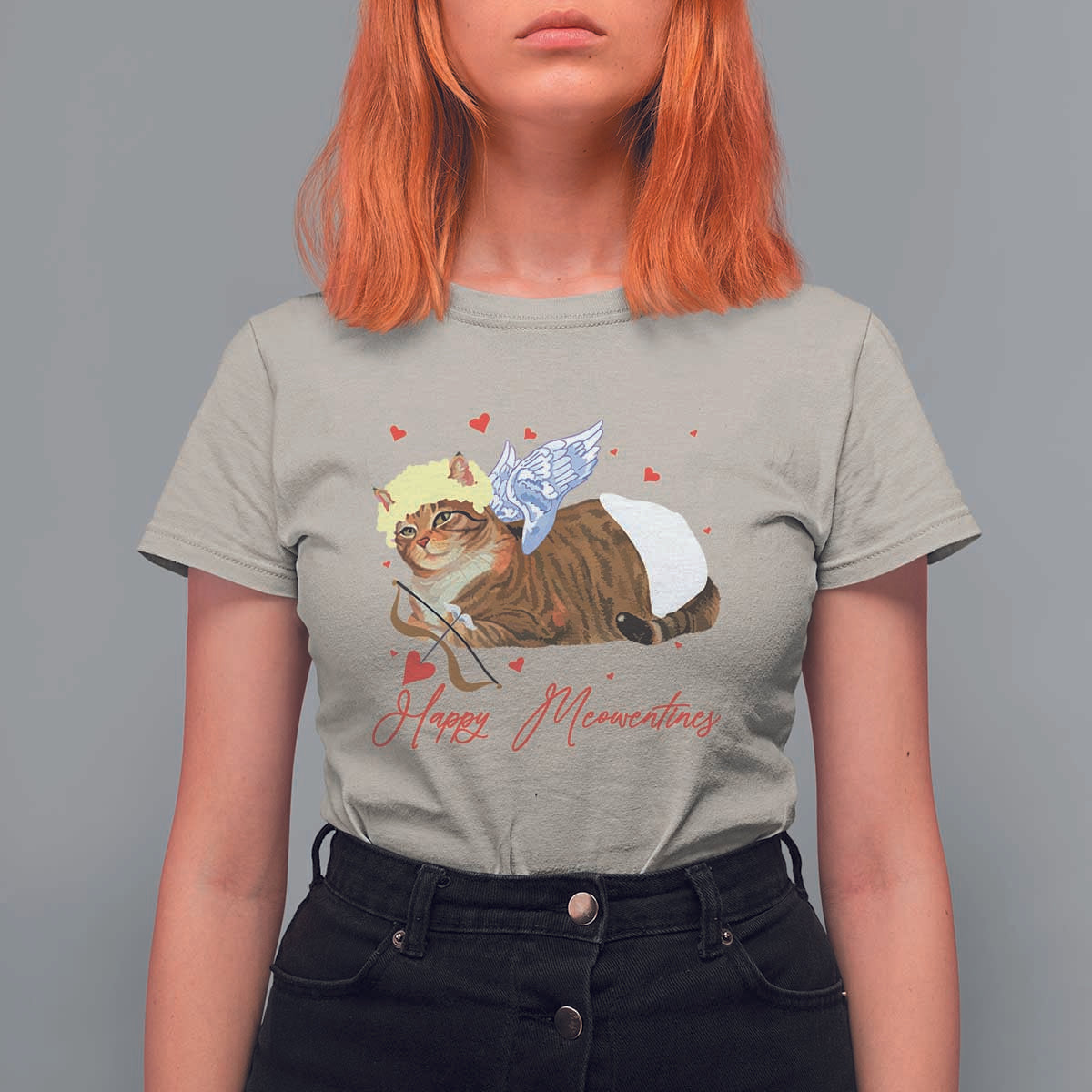 Funny Valentine's Day Cupid Cat T Shirt For Women Happy Meowentines