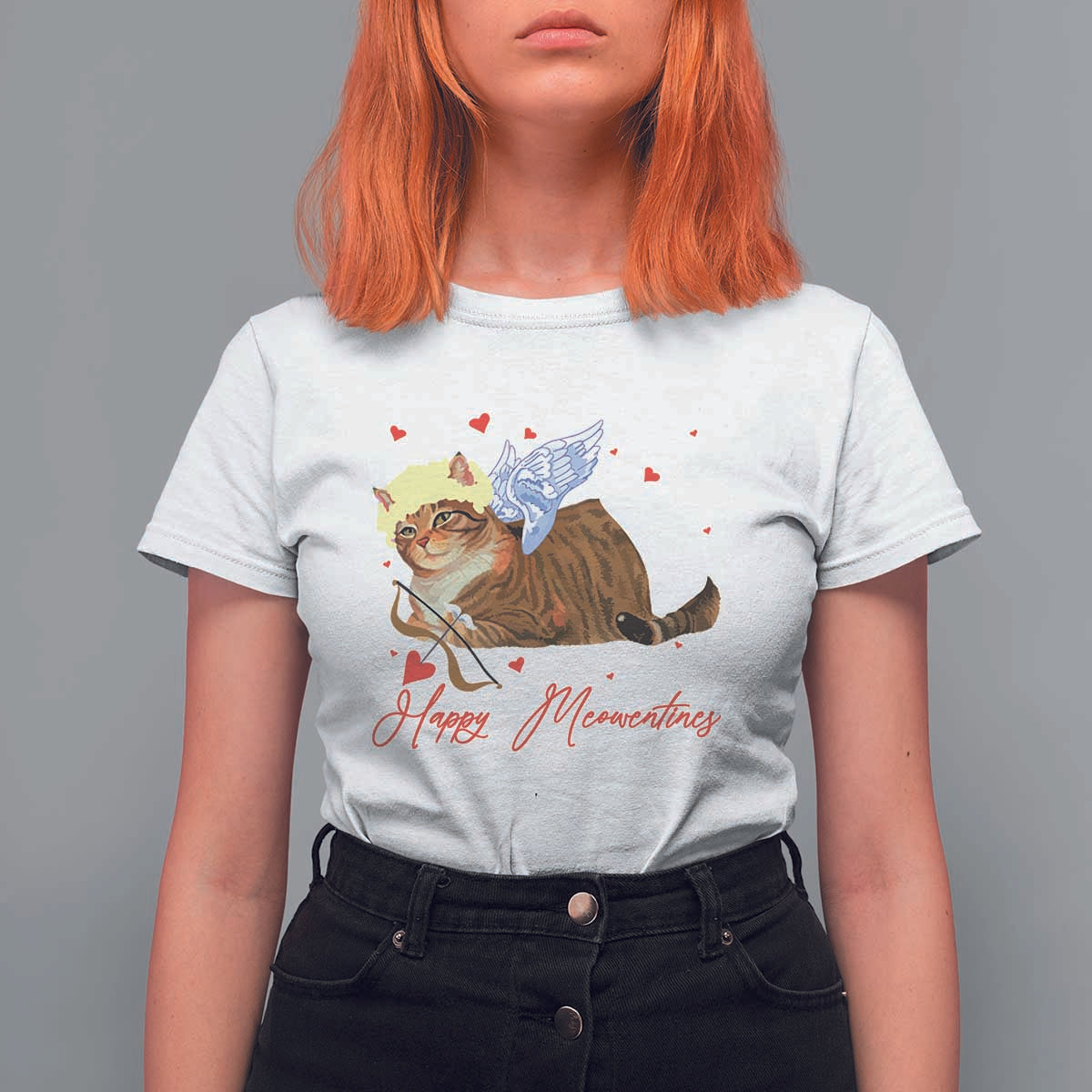 Funny Valentine's Day Cupid Cat T Shirt For Women Happy Meowentines