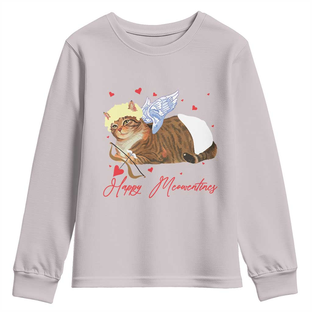 Funny Valentine's Day Cupid Cat Youth Sweatshirt Happy Meowentines