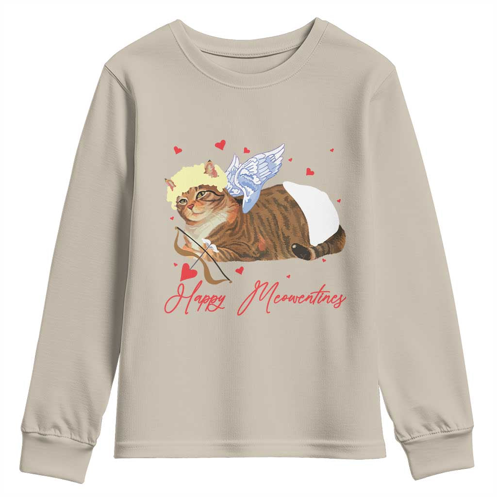 Funny Valentine's Day Cupid Cat Youth Sweatshirt Happy Meowentines