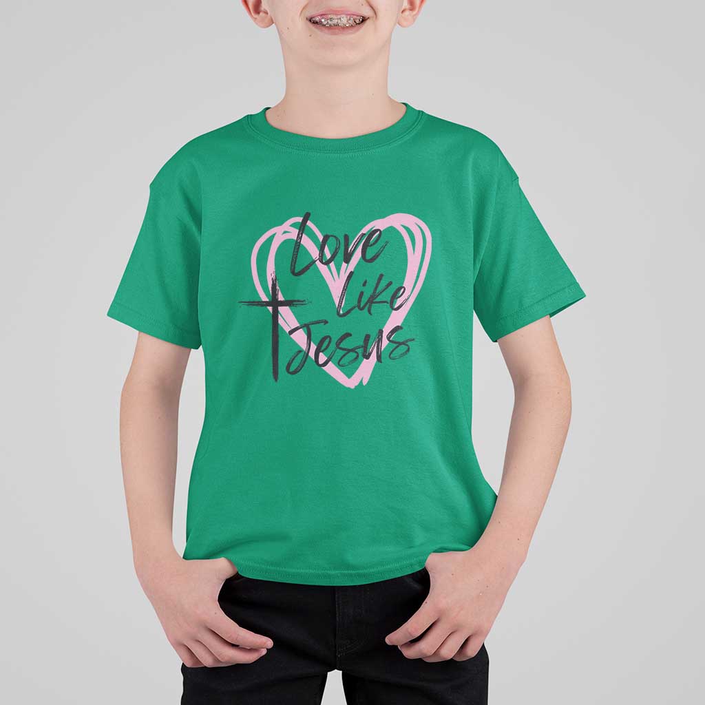 Love Like Jesus T Shirt For Kid Christian Religious God Valentine's Day Pink Heart