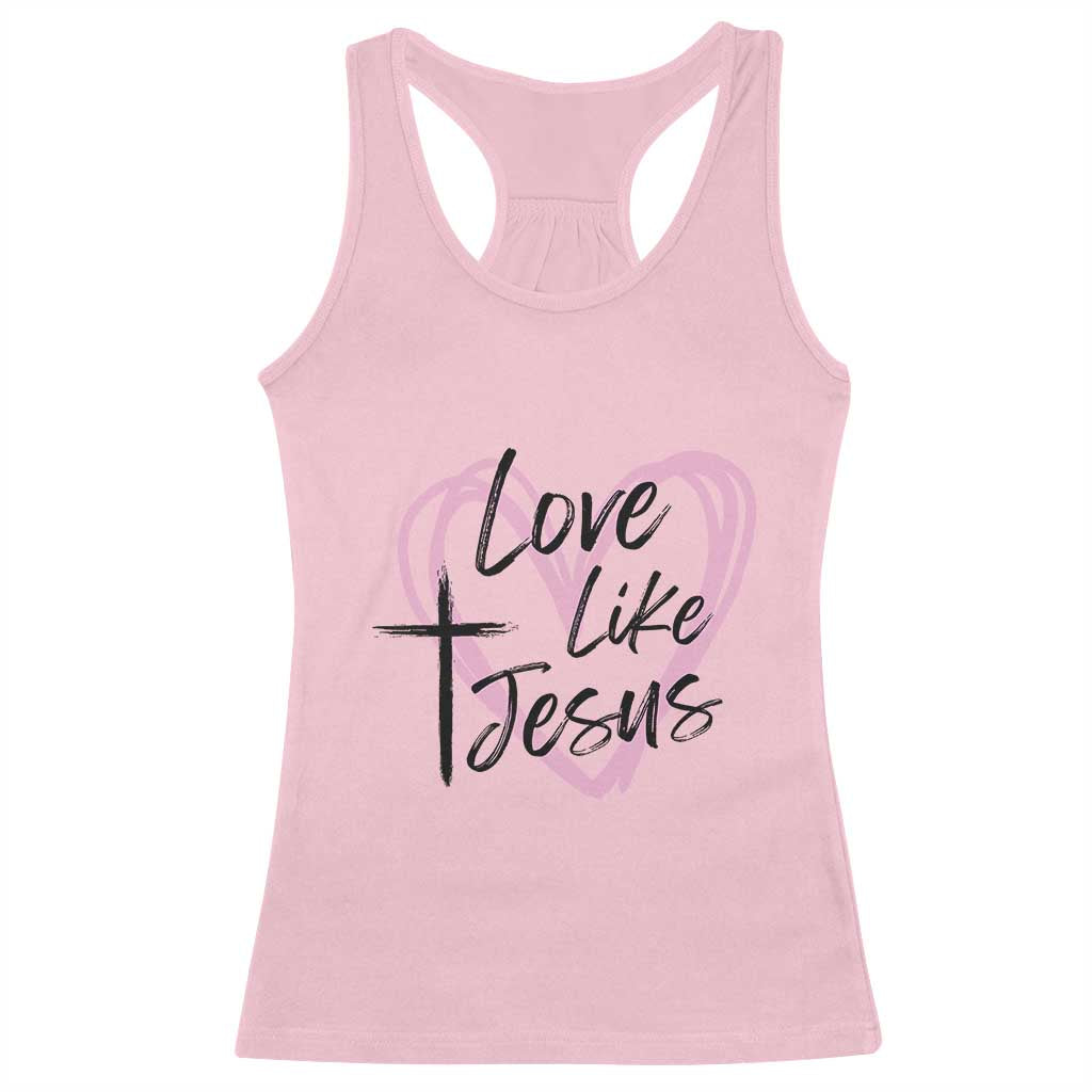 Love Like Jesus Racerback Tank Top Christian Religious God Valentine's Day Pink Heart