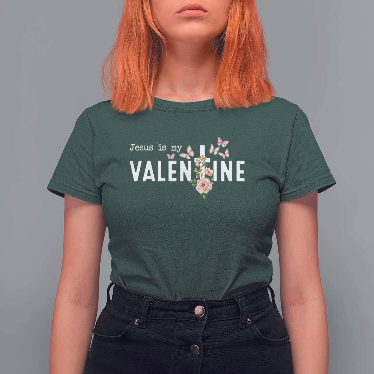Christian Religious God Valentine's Day T Shirt For Women Jesus Is My Valentine Rose Flowers