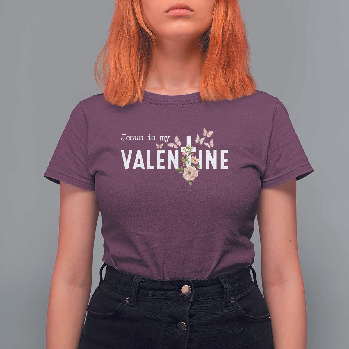 Christian Religious God Valentine's Day T Shirt For Women Jesus Is My Valentine Rose Flowers