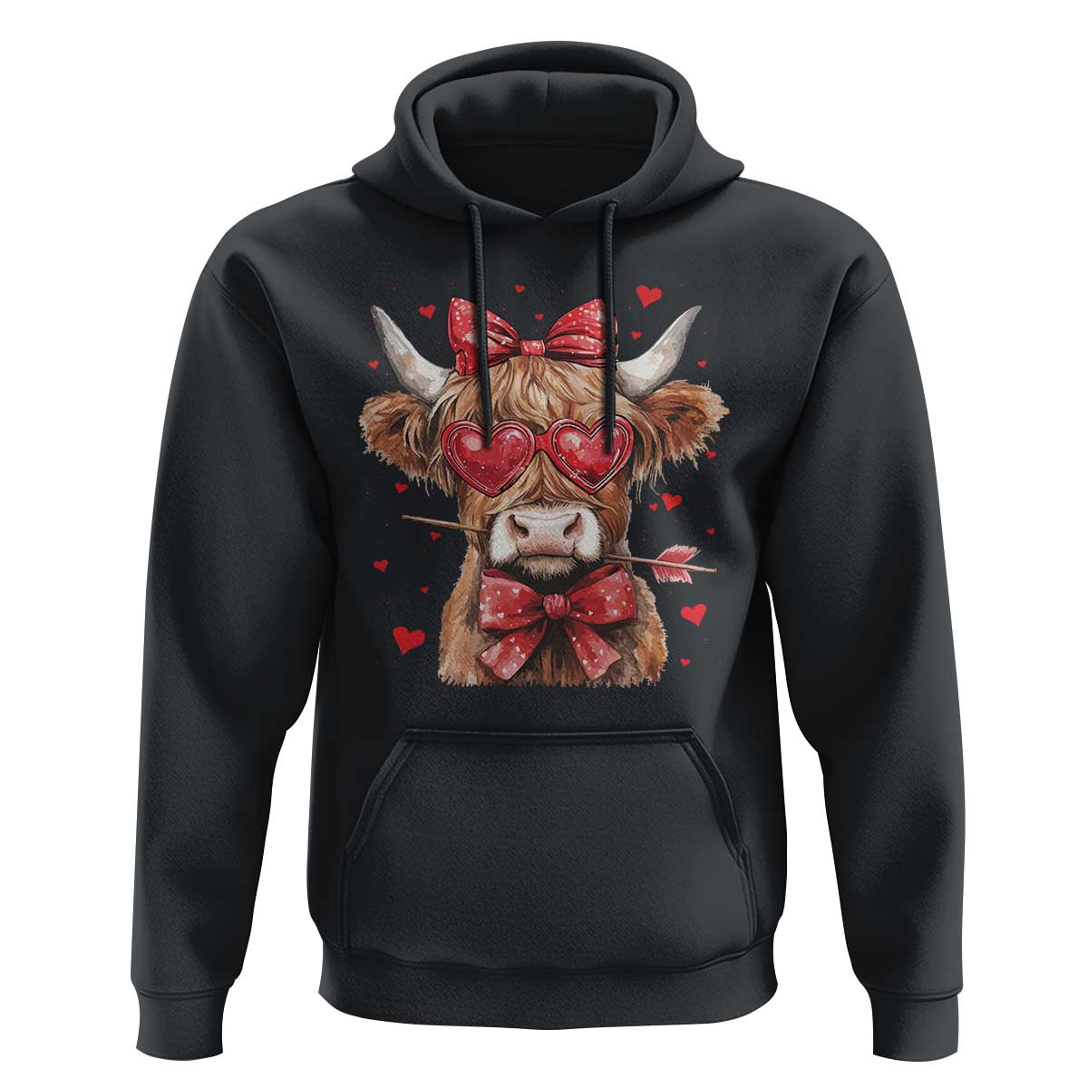 Funny Western Highland Cow Farm Valentine Hoodie