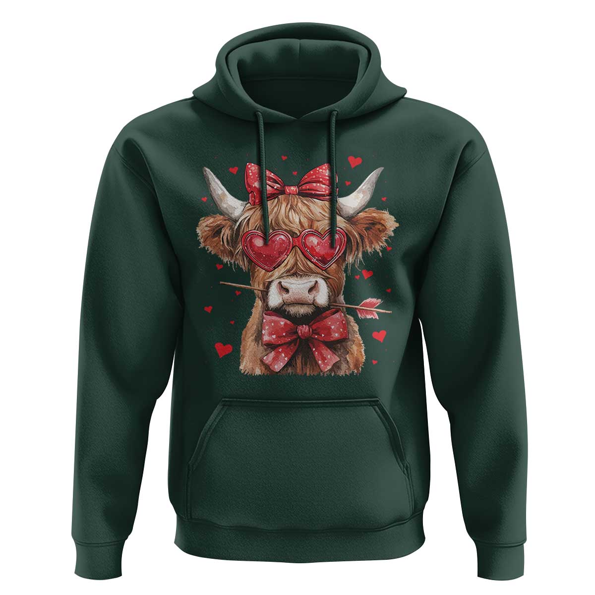 Funny Western Highland Cow Farm Valentine Hoodie