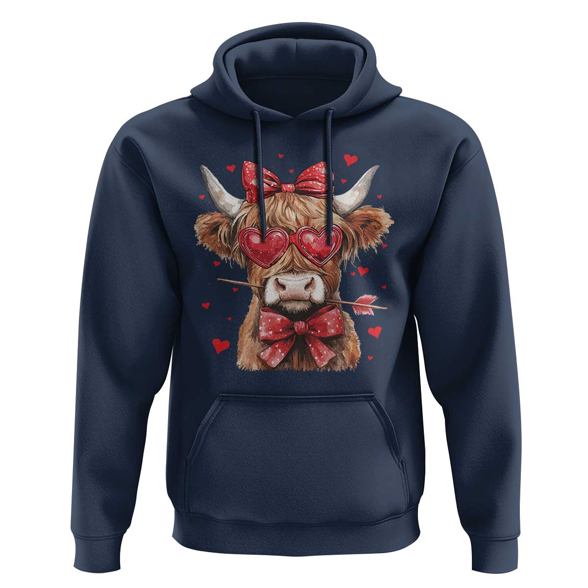 Funny Western Highland Cow Farm Valentine Hoodie