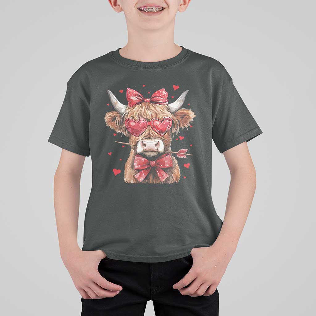 Funny Western Highland Cow Farm Valentine T Shirt For Kid