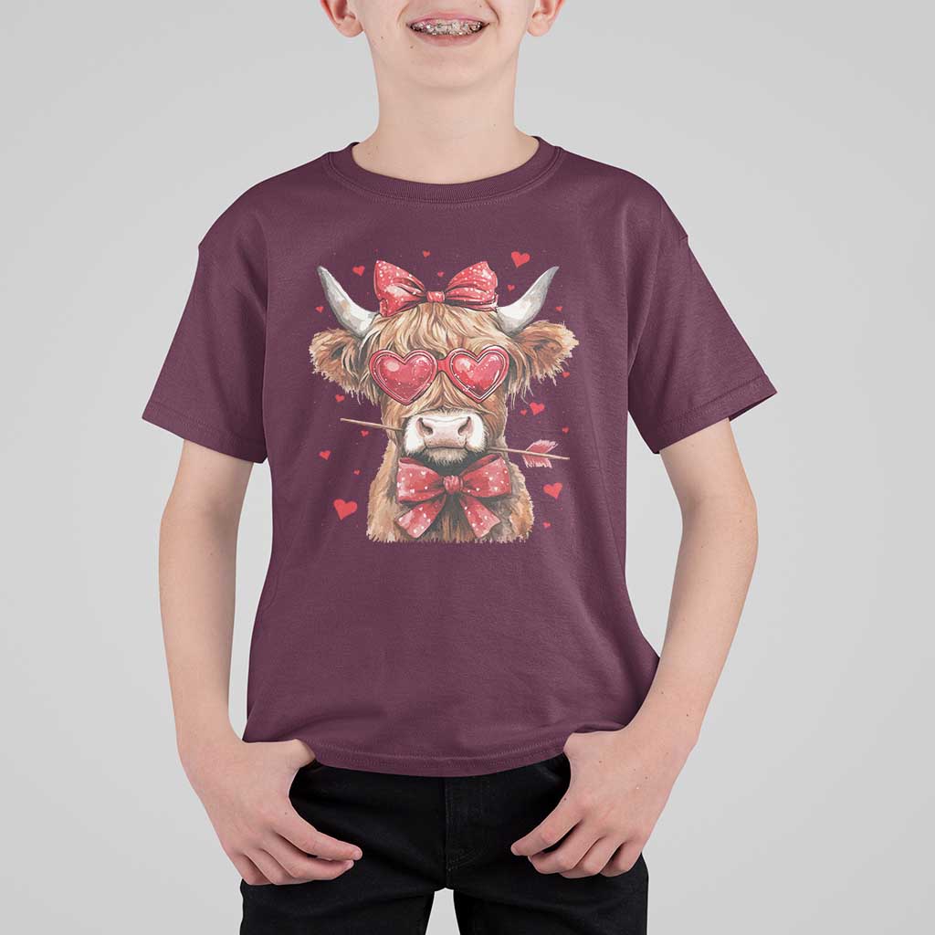 Funny Western Highland Cow Farm Valentine T Shirt For Kid